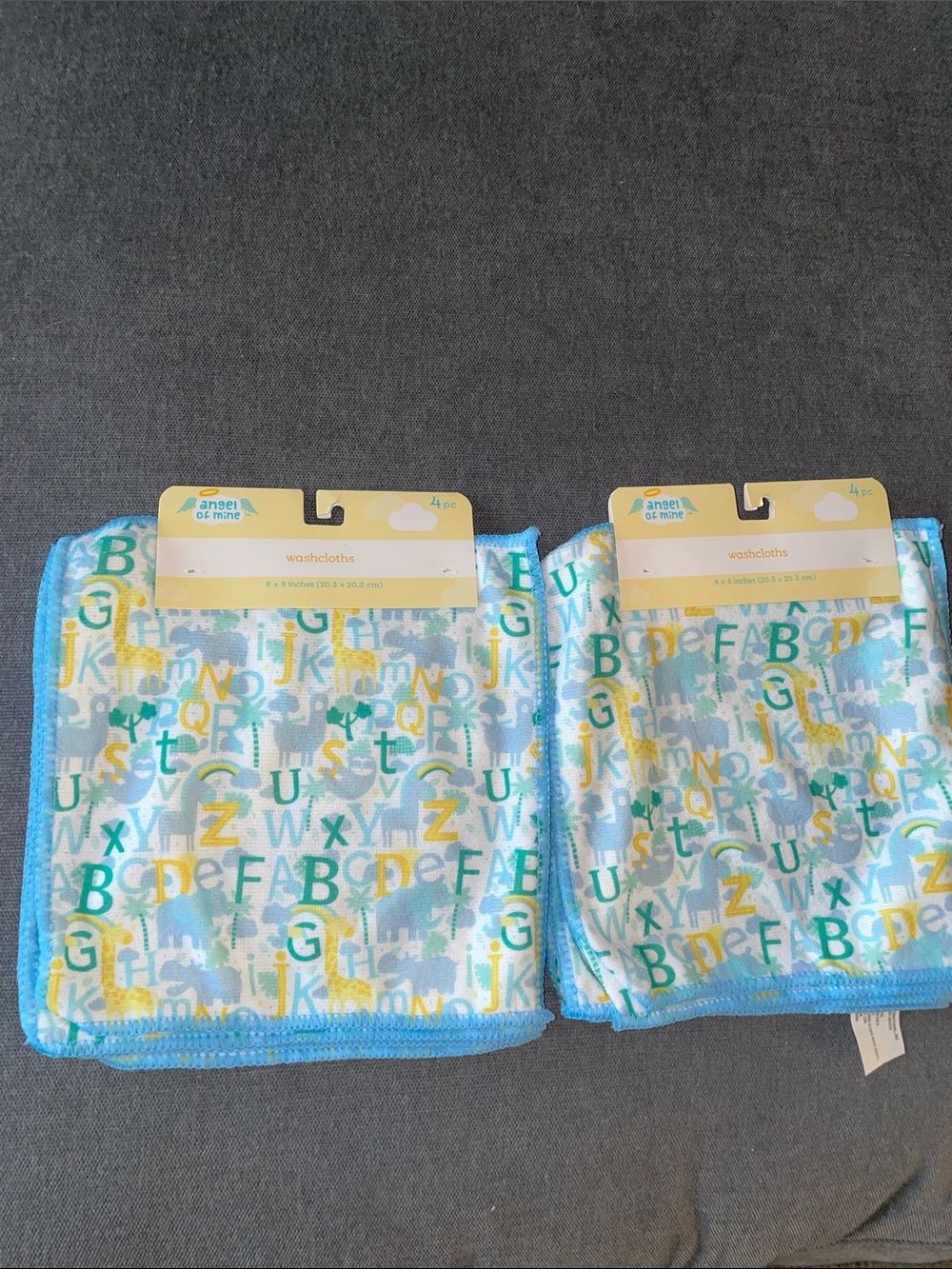 Angel of mine Alphabet Print Baby Washcloths - Blue, Yellow, Teal (4pc)